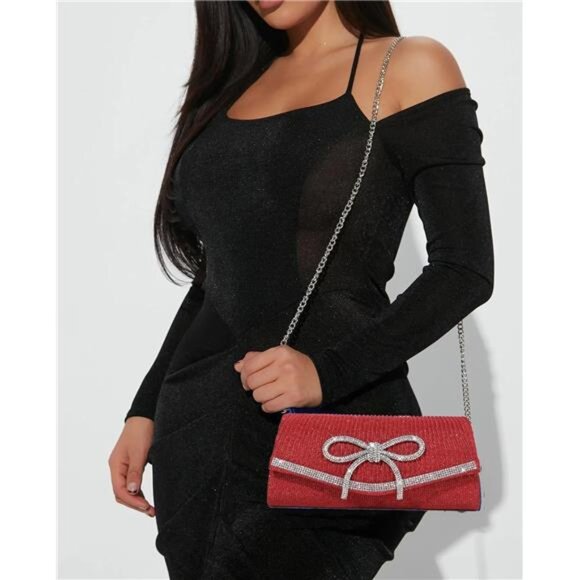 Bow Evening Bag Sparkly Clutch Purse0 - Picture 2 of 8